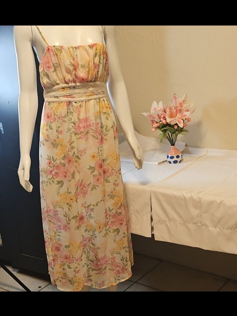 Liberty Love Floral Maxi Dress in Cream with Pink and Yellow Blooms